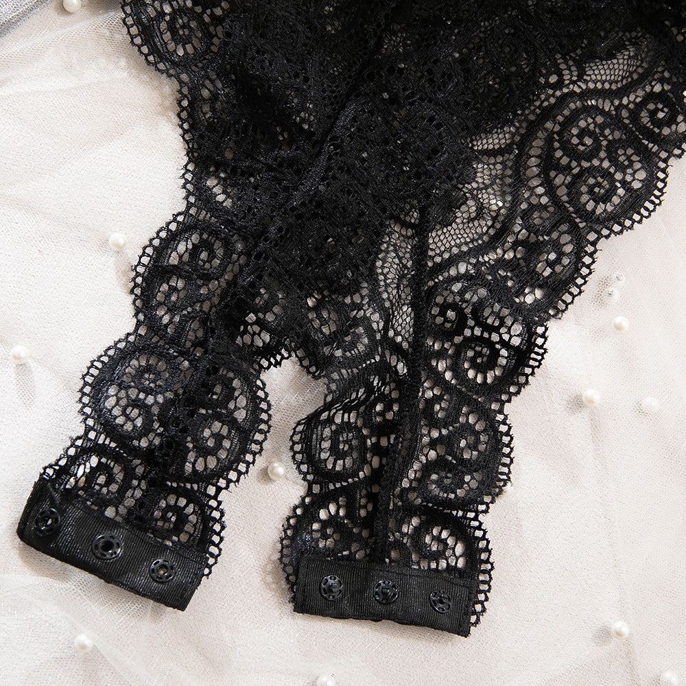 Lace Patent Leather Halter Chain Bodysuit