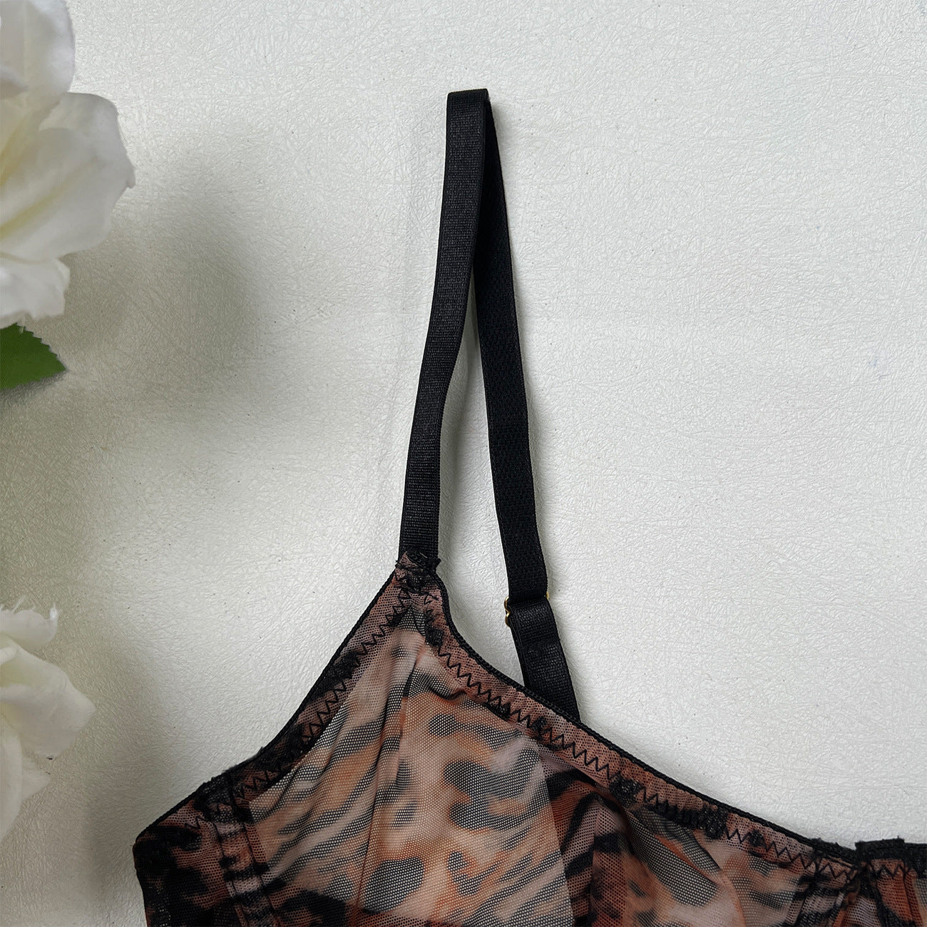 Leopard Print Sheer Mesh Bra Set – French Ultra-Thin, Anti-Sag | 4 Colors