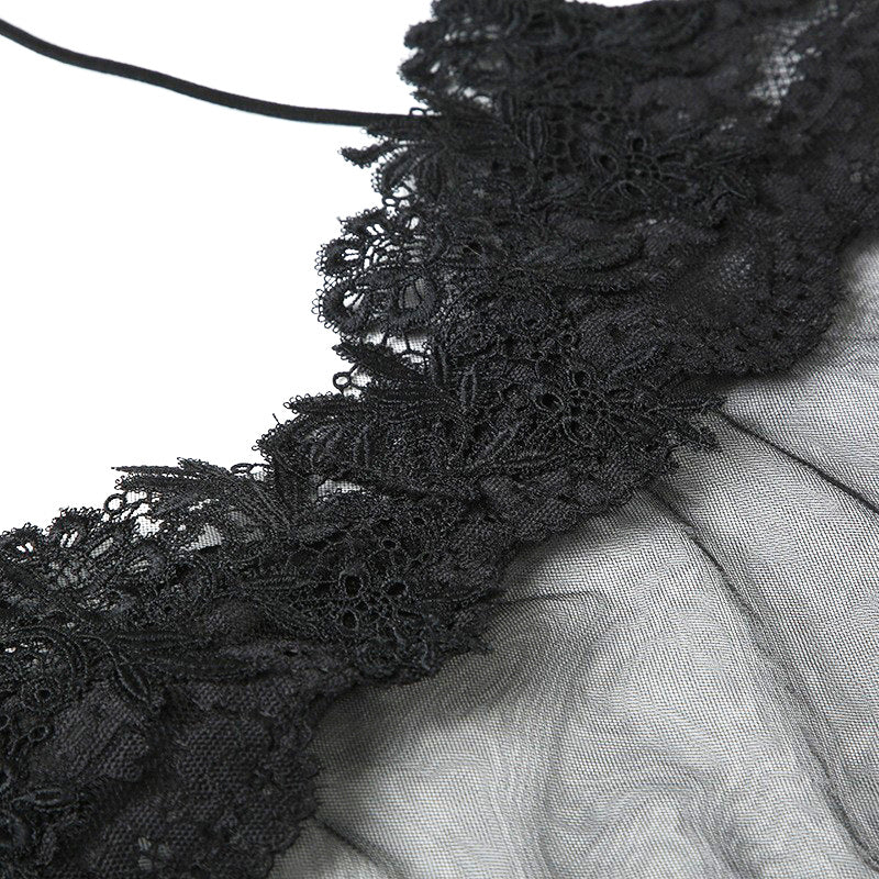 Sheer Lace Mesh One-Piece Suspender Skirt – Bodycon, Sleepwear