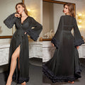 Lace Trim Semi-Sheer Long Robe – Sexy Floral Mesh Loungewear