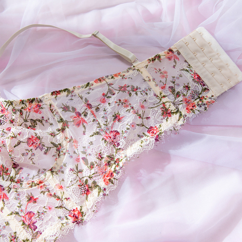French Vintage Long-Line Boned Front-Clasp Gathering Bra Set