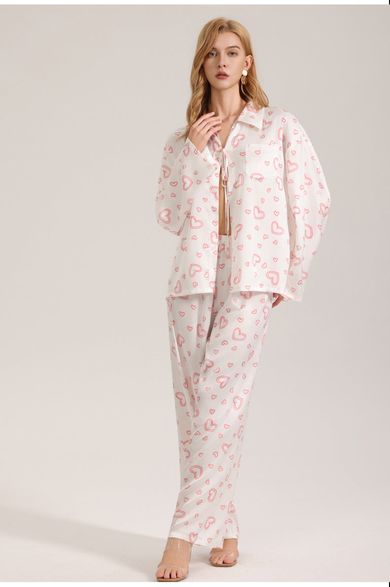 Heart Print Satin 3-Piece Pajama Set – Cami, Long Sleeve & Pants