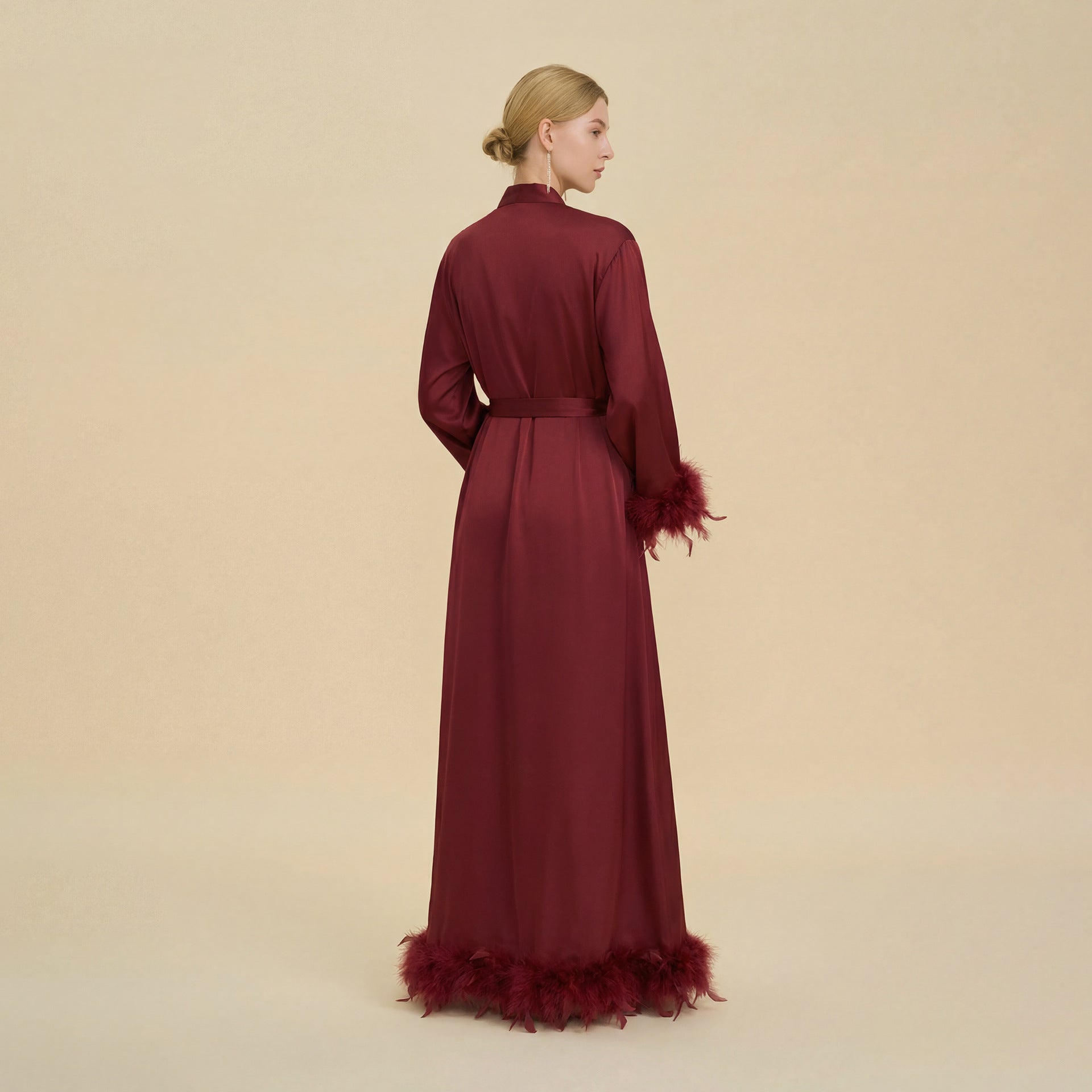 Feather Cardigan & Slip Dress Set | Luxury Long-Sleeve Loungewear