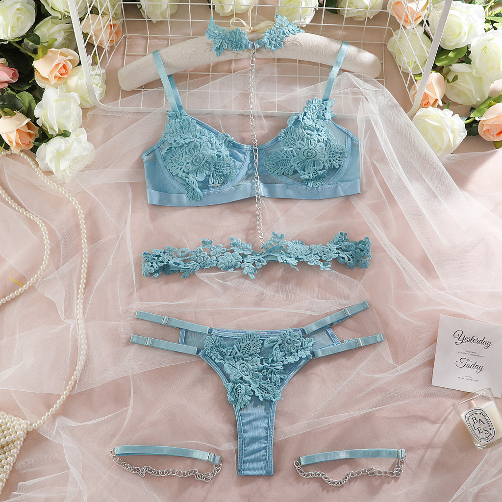 Soluble Lace Chain Gathering Lingerie Set