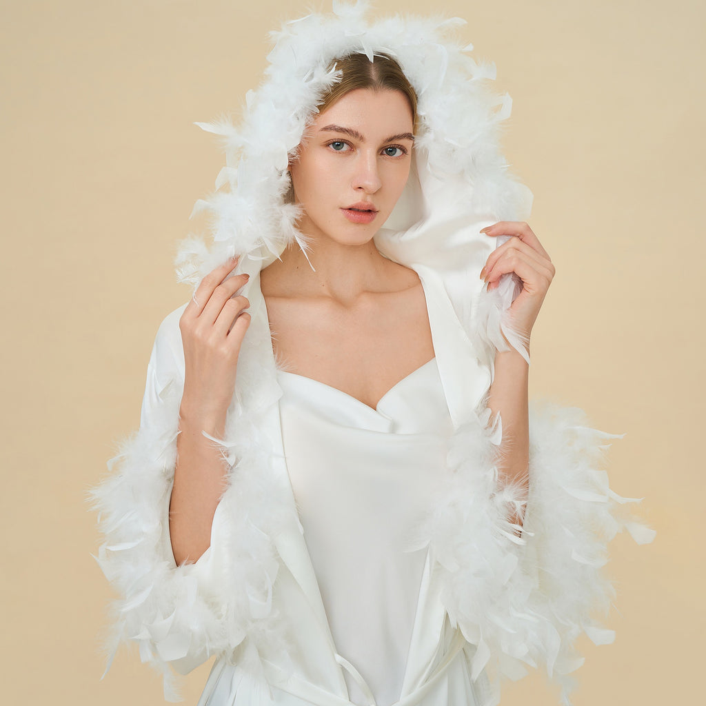 Slip Dress & Hooded Marabou Robe Set | Luxury Ice Silk Sleepwear