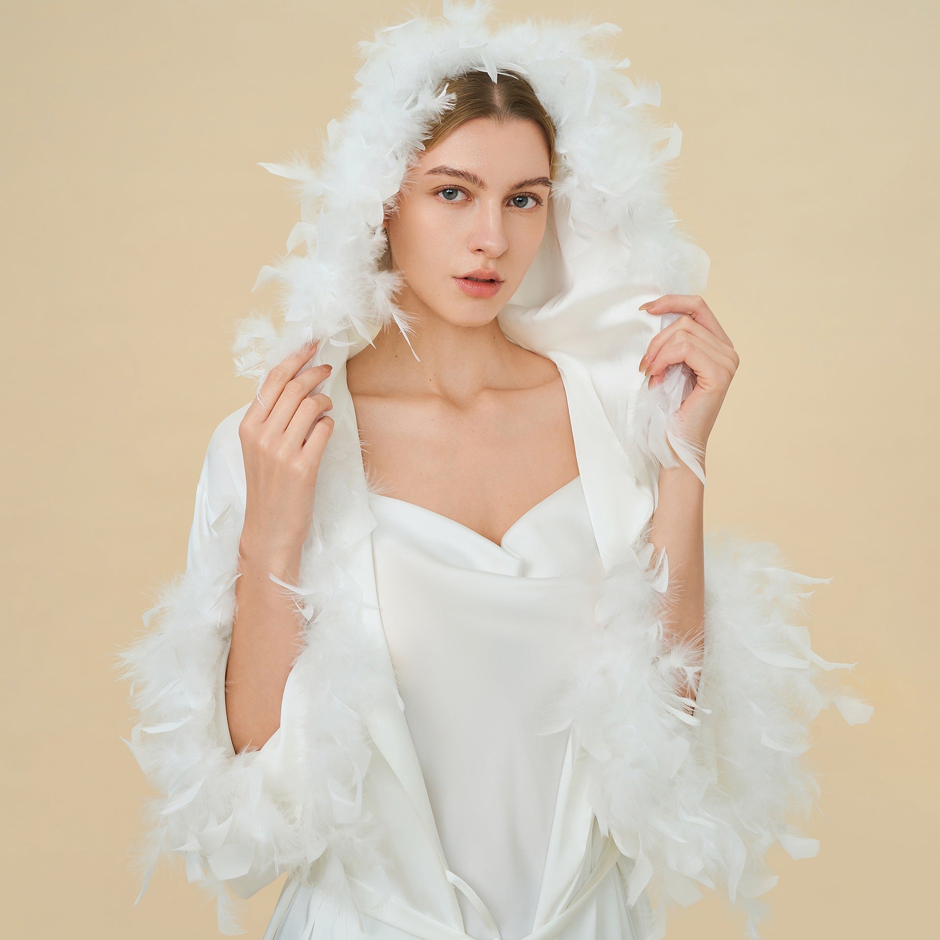 Slip Dress & Hooded Marabou Robe Set | Luxury Ice Silk Sleepwear