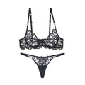 Embroidery Lace Anti-Sag Bra Set – Sheer, Full Coverage, with Thong