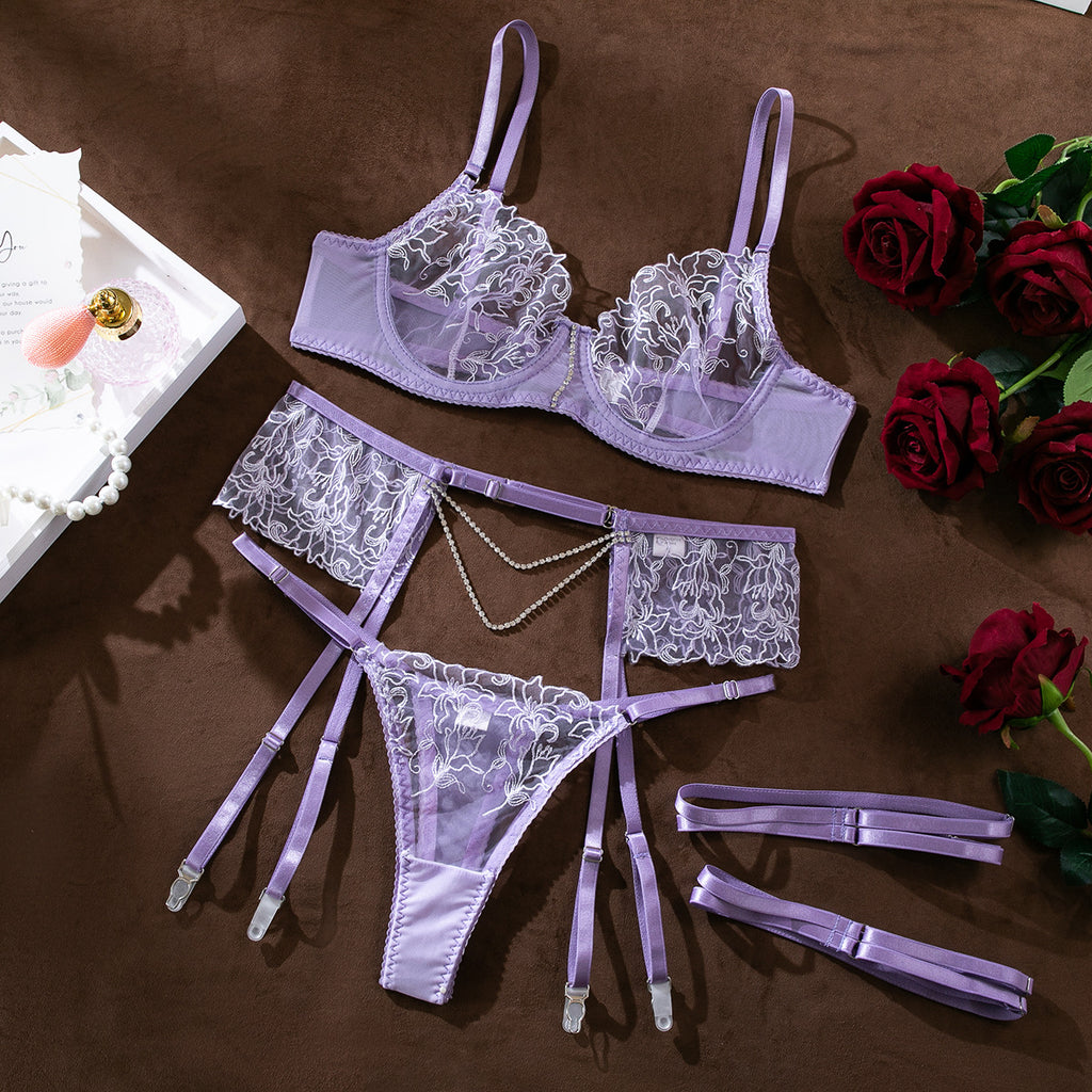 Enchanted Embroidery Chain Sheer Lingerie Set