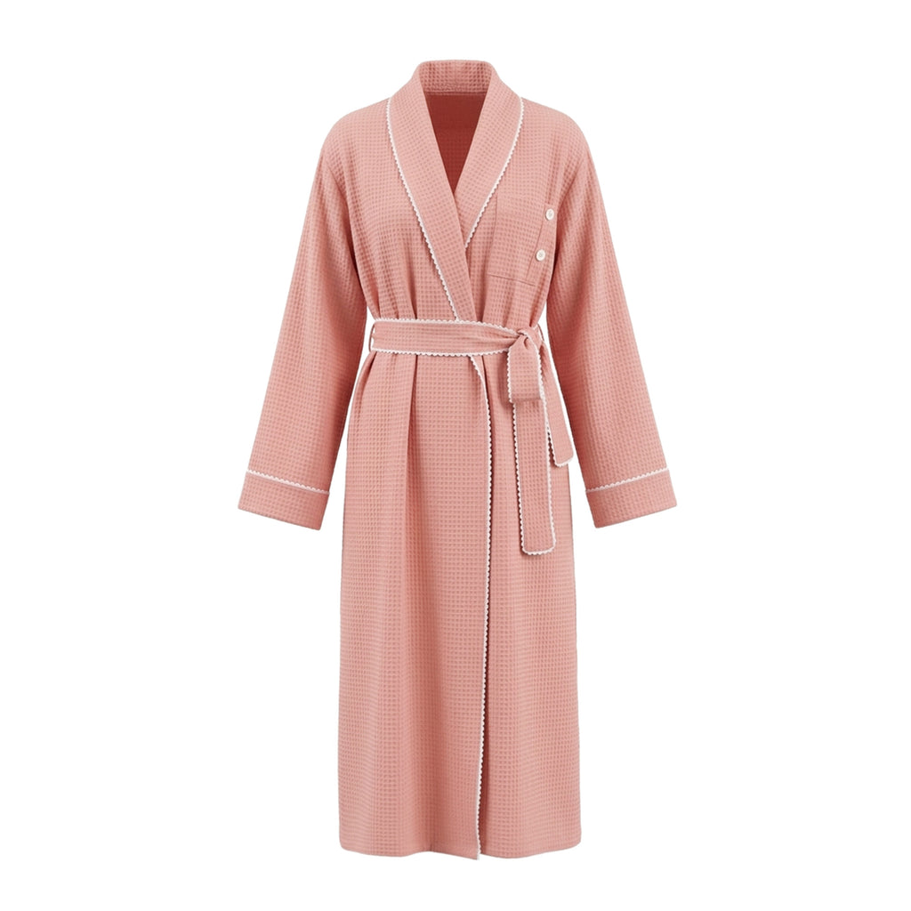 Stripe Waist-Tie Long Morning Robe | Soft Loungewear with Sleep Mask