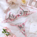 Pink Ultra-Thin Single-Layer Mesh Embroidery Underwire Lift Bra Set