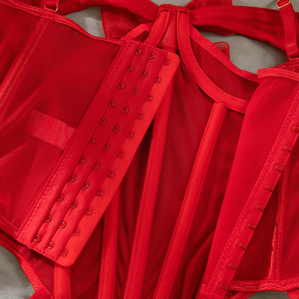 Fishbone Strap Sheer Mesh Sculpting Lingerie Set | Body-Shaping Underwear
