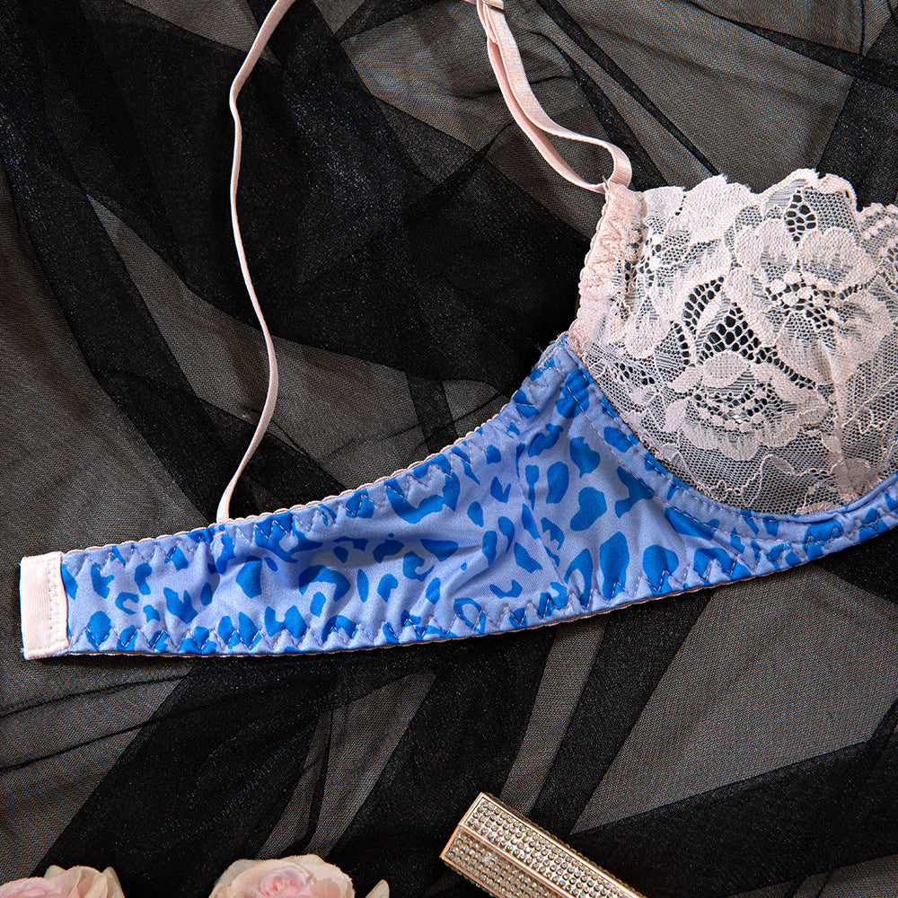 Lace Leopard Patchwork Gathering Bra Set