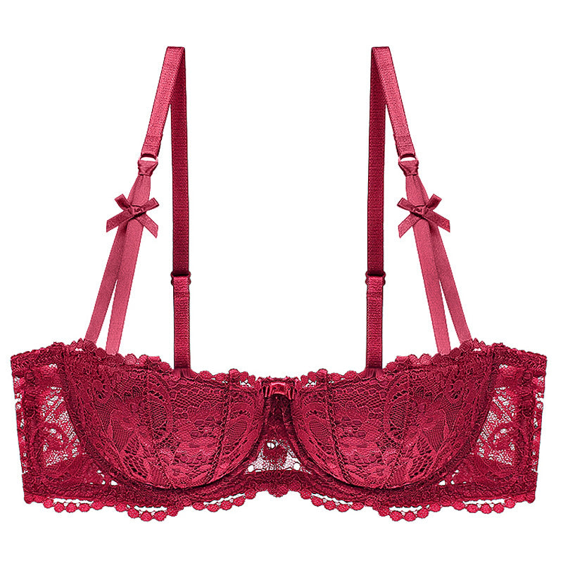 Half-Cup Lace Bra Set – Gather, Push-Up, Anti-Sag | Top or Se
