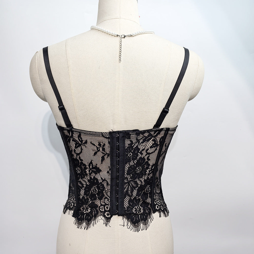 Hollow Cutout Lace Fishbone Corset Bra