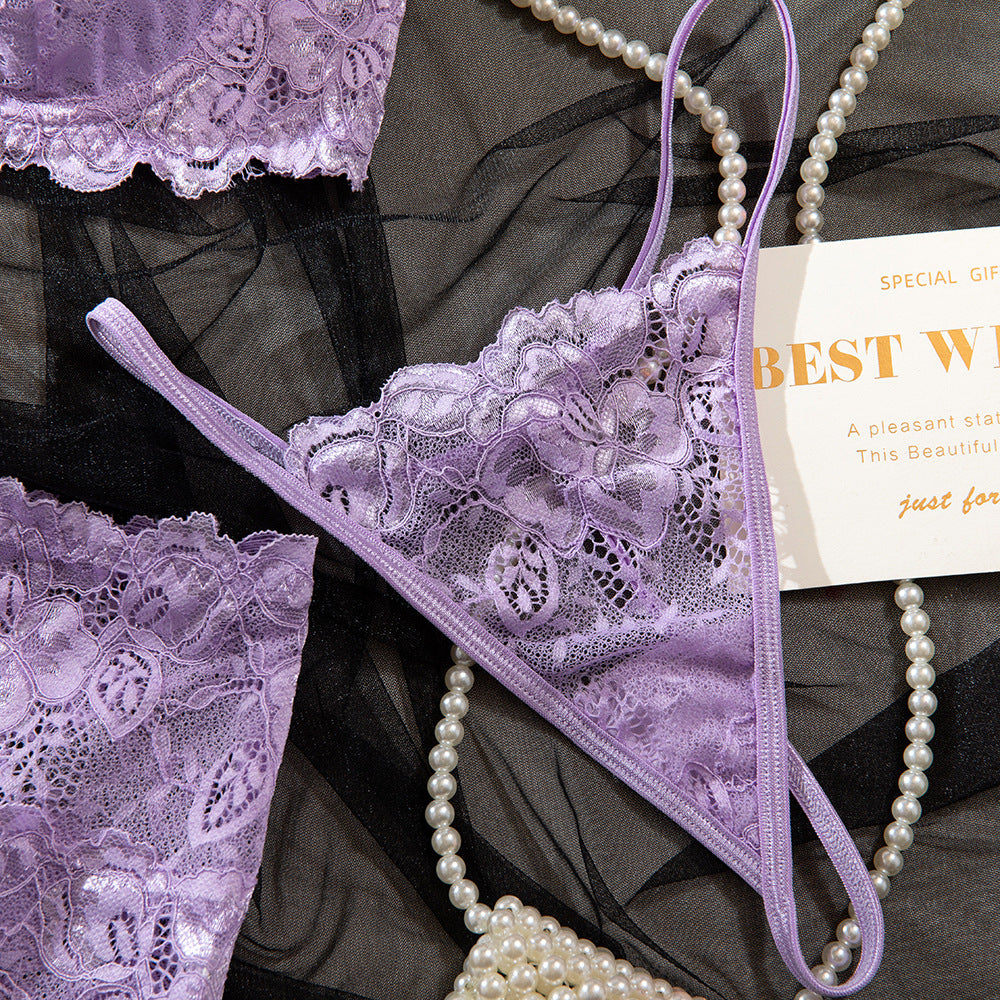 Lavender Lace Bow Bra Mini Skirt Set