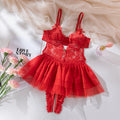 Heart Lace Sheer Backless Pure Desire Babydoll Dress Set