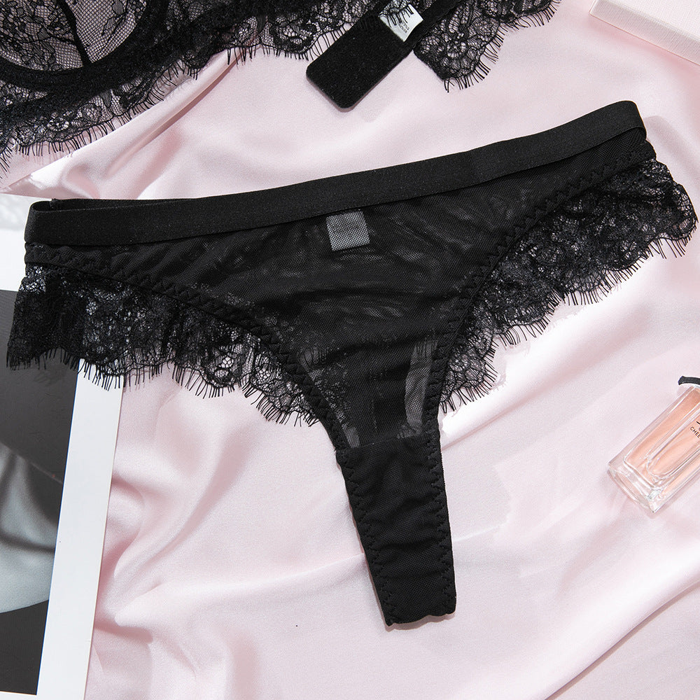 Luxe Thin Lace Gathering Bra & High-Waist Lift Panty Set