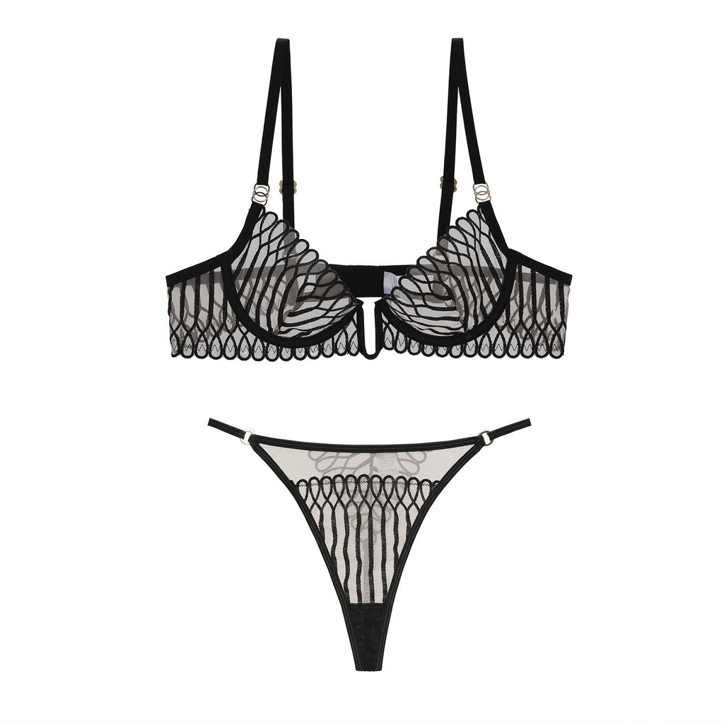 Sheer Mesh See-Through Bra Lingerie Set | Anti-Sag Support | Briefs or Thong | Black White