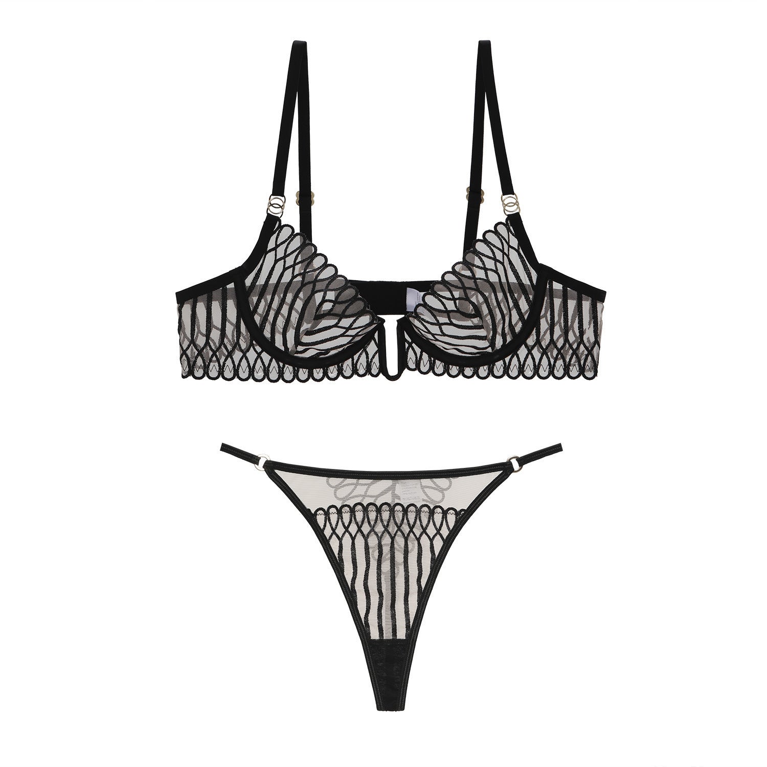 Sheer Mesh See-Through Bra Lingerie Set | Anti-Sag Support | Briefs or Thong | Black White