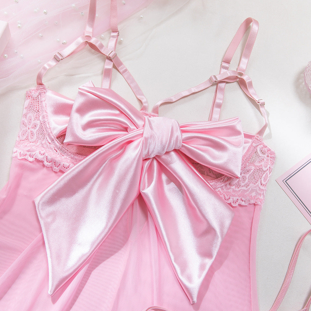 Satin Bow Sheer Lace Sleep Dress