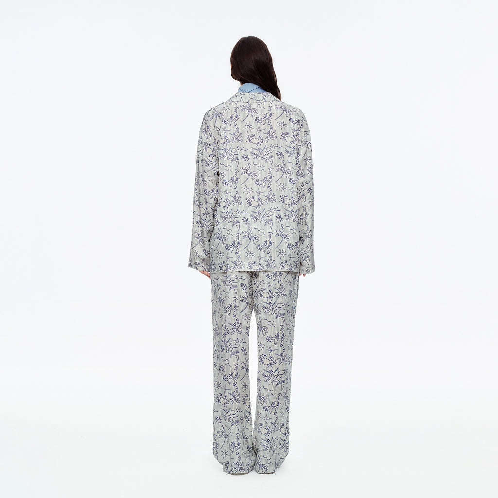 Coconut Grove Print Embroidery Long Sleeve Pajama Set | Spring & Autumn Loungewear