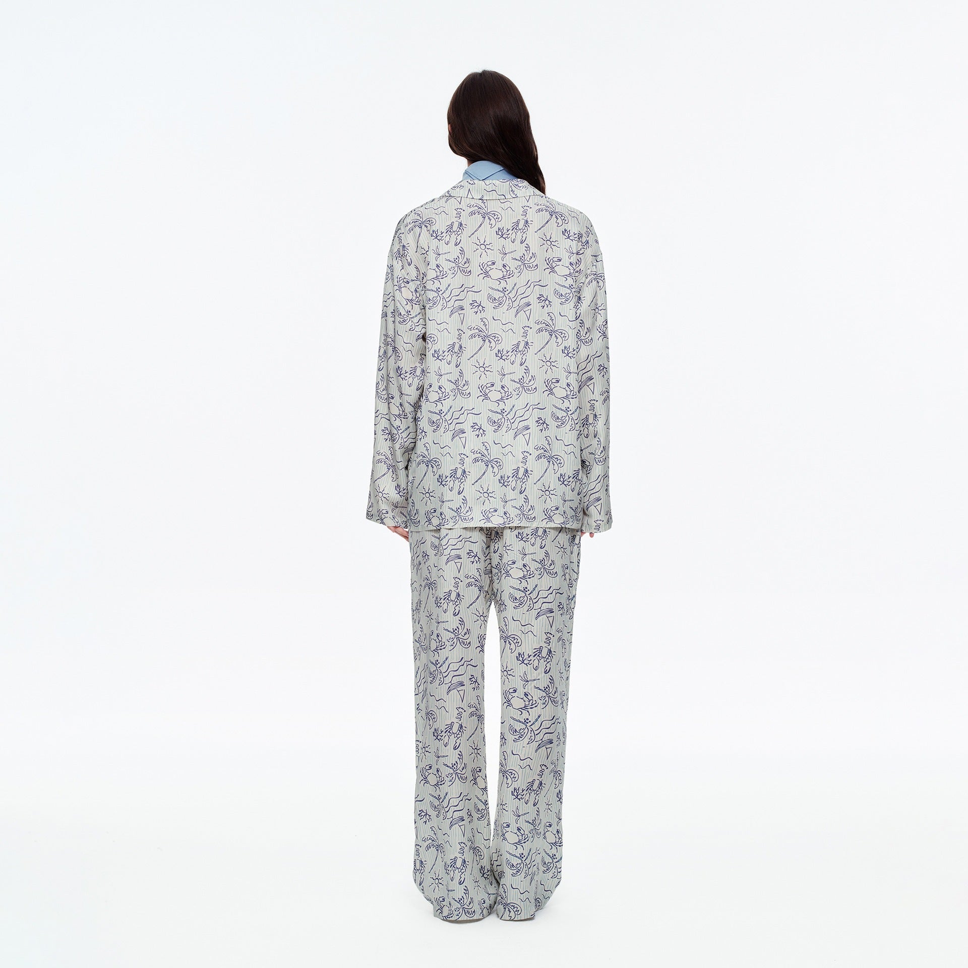 Coconut Grove Print Embroidery Long Sleeve Pajama Set | Spring & Autumn Loungewear