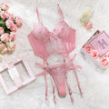 Pink Embroidered Underwire Lingerie Set