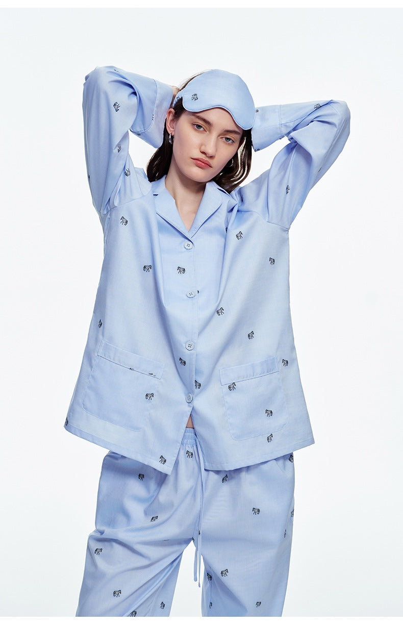 Blue Zebra Print Luxury Two-Piece Loungewear Set | Casual Home Outfit