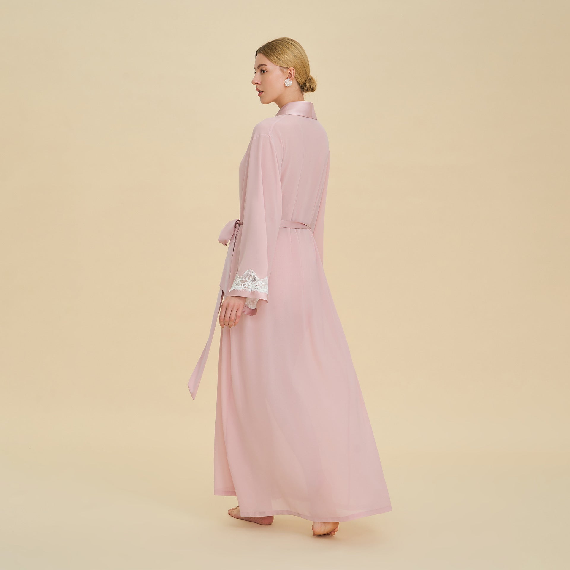 Pearl Chiffon Long Morning Robe | Loose Sexy Luxury Bathrobe