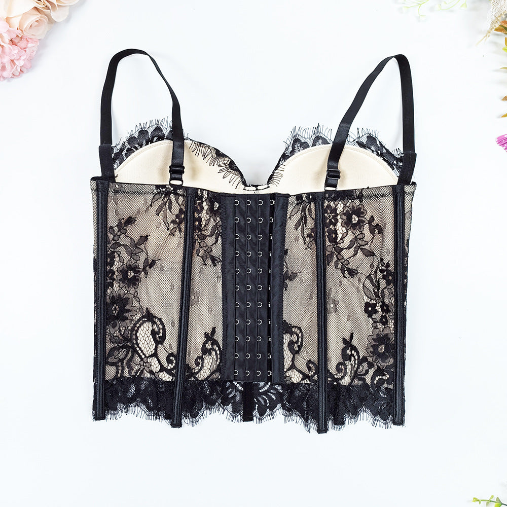 Double Layer Hollow Lace Fishbone Corset Bra