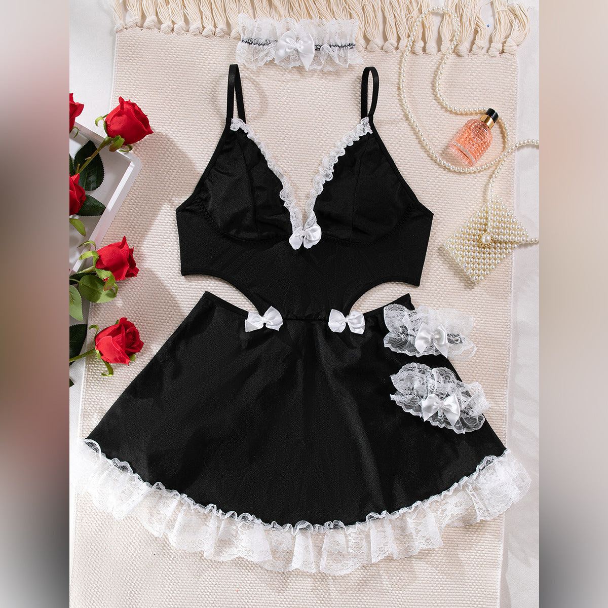 Sheer Mesh Backless Apron Lingerie Dress