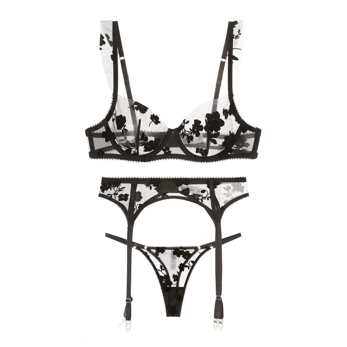 French Lace Embroidered Bra Set – Minimizing & Anti-Sag with Sheer Cups