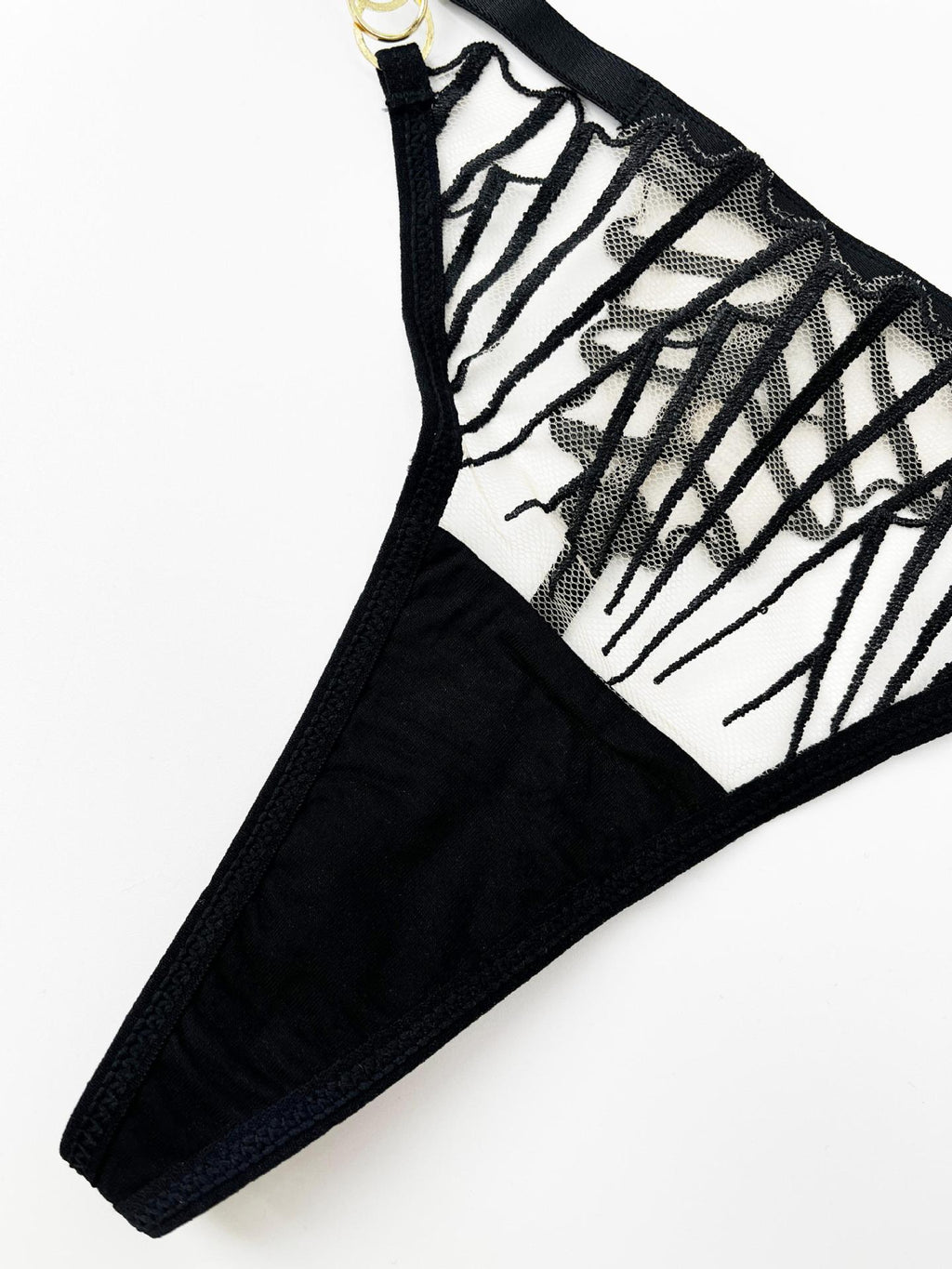 Mesh Embroidery Hollow Bra Set – Sheer, Full Coverage, with Thong