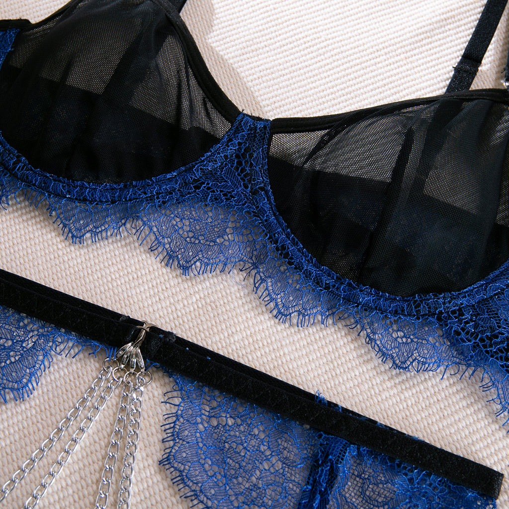 Lace Mesh Chain Three-Piece Lingerie Set