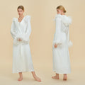 Hooded Feather Trim Long Robe | Detachable Luxury Loungewear