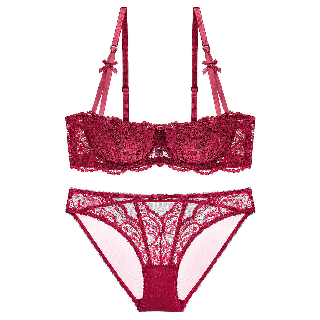 Half-Cup Lace Bra Set – Gather, Push-Up, Anti-Sag | Top or Se