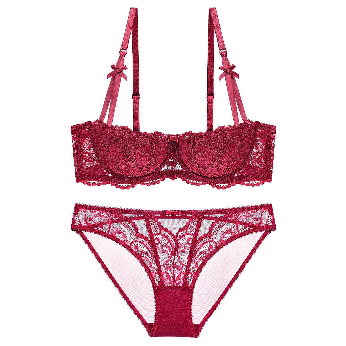 Half-Cup Lace Bra Set – Gather, Push-Up, Anti-Sag | Top or Se