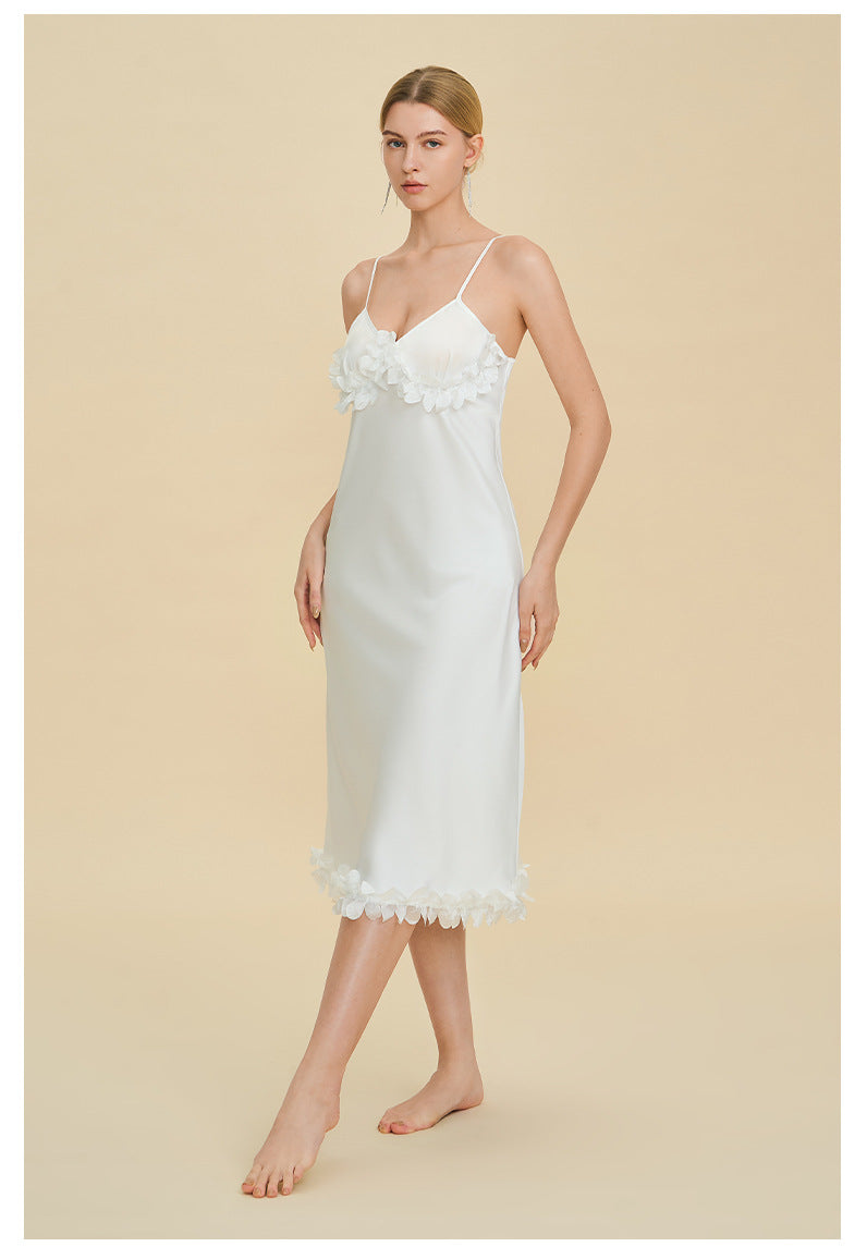 French Petal Satin Spaghetti Strap Nightdress — Luxury Sleepwear