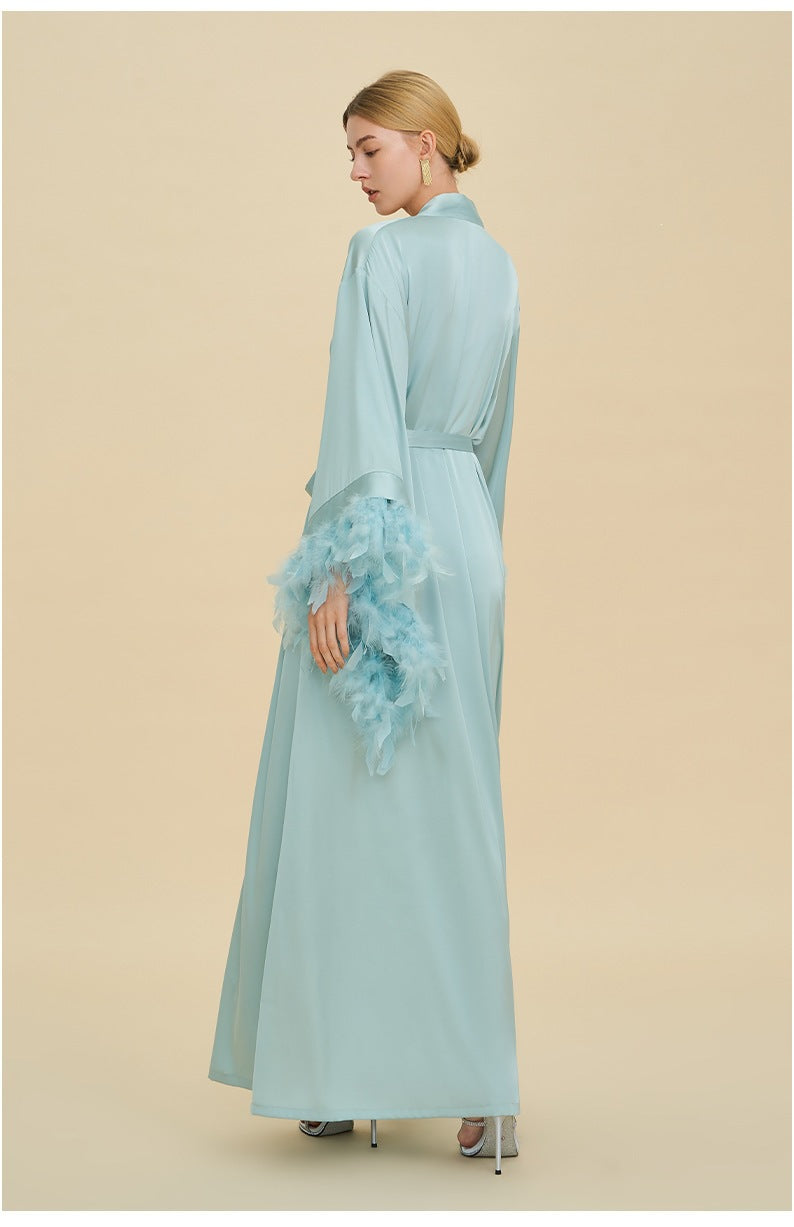 French Feather Trim Bridal Robe Set | Luxury Bridesmaid & Wedding Nightgown