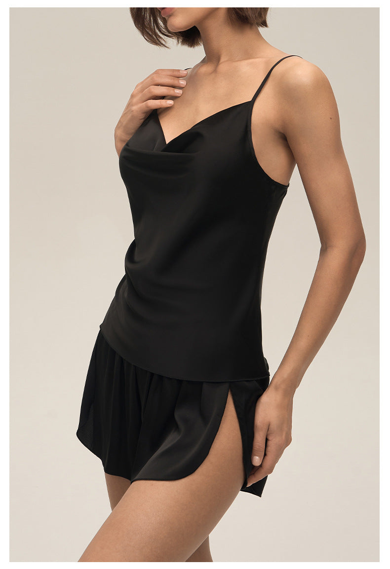 Swing Collar Spaghetti Strap Shorts Loungewear Set — Casual Homewear