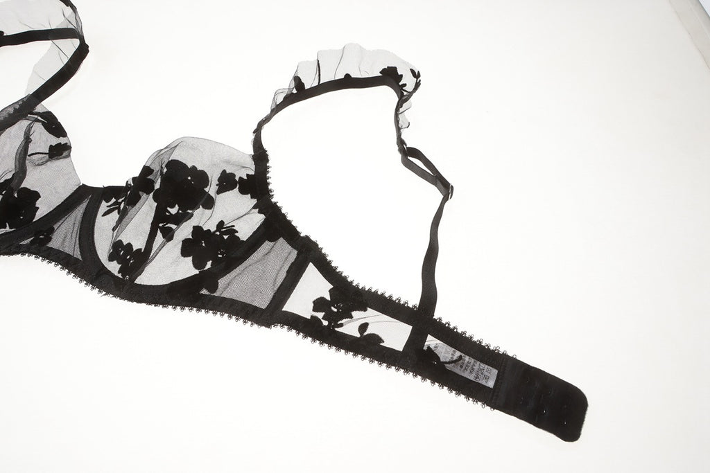 French Lace Embroidered Bra Set – Minimizing & Anti-Sag with Sheer Cups