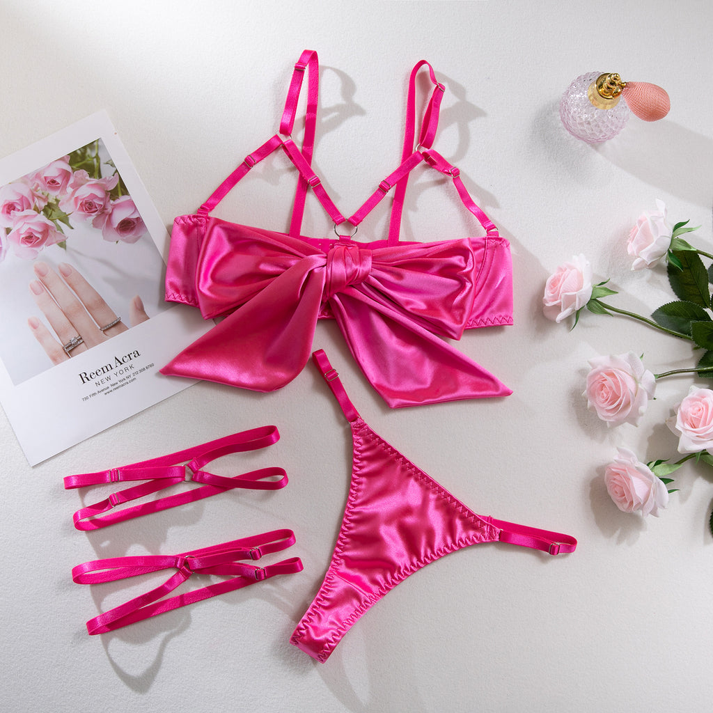 AliExpress hot-selling lingerie steel ring hollow sexy breast satin satin belt leg ring three pieces