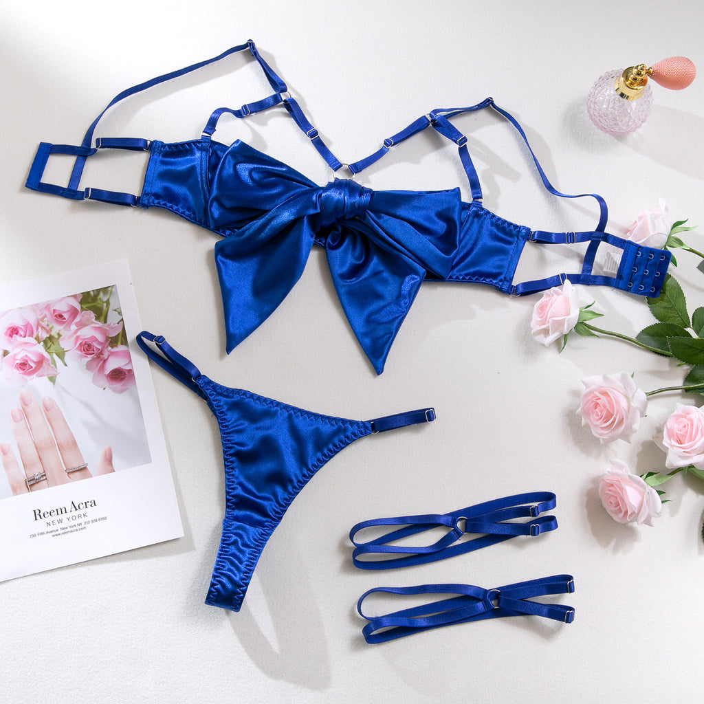 AliExpress hot-selling lingerie steel ring hollow sexy breast satin satin belt leg ring three pieces