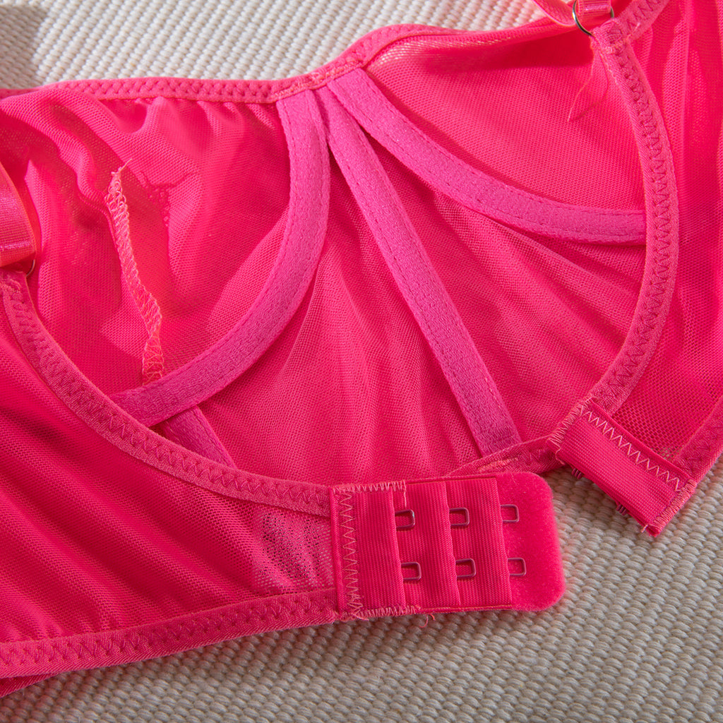 Fishbone Colorblock Sheer Mesh Lift Bra Set