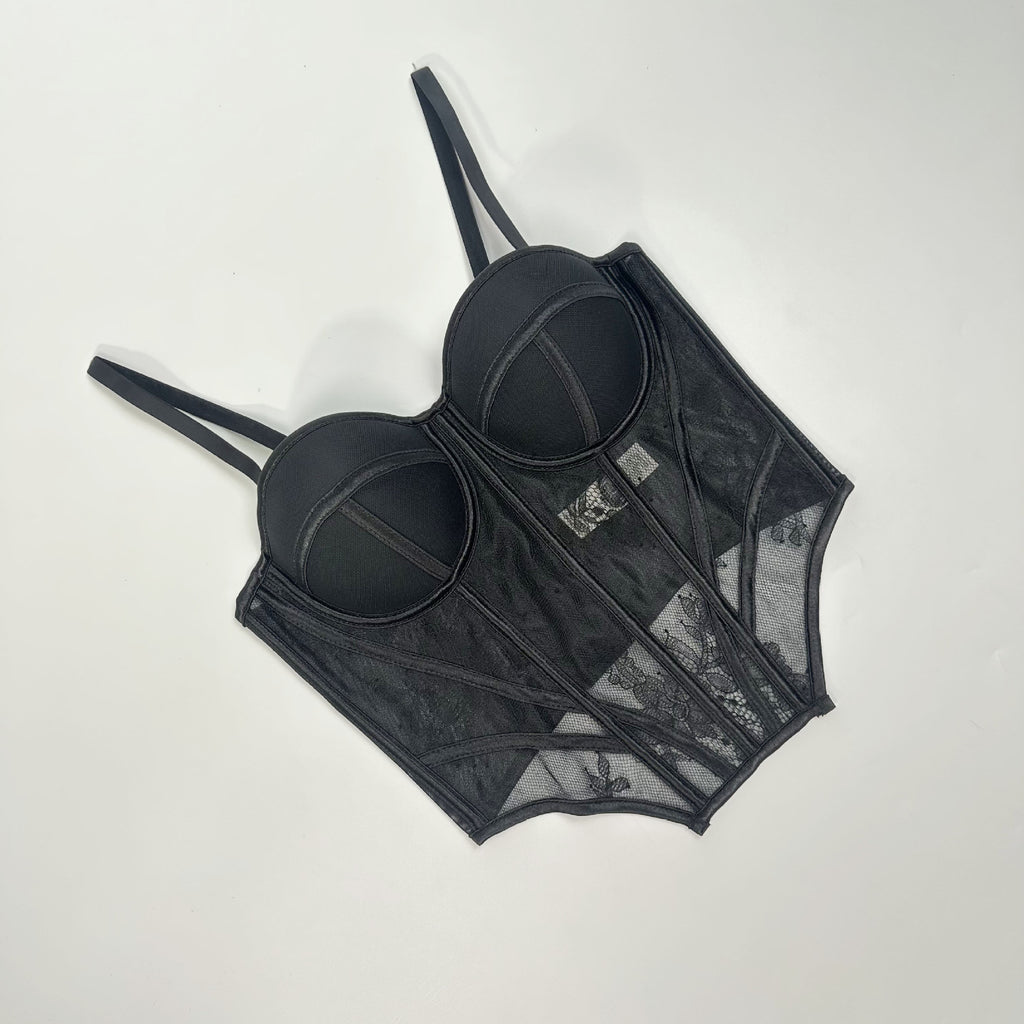 Underwire Sheer Lace Fishbone Corset Bra
