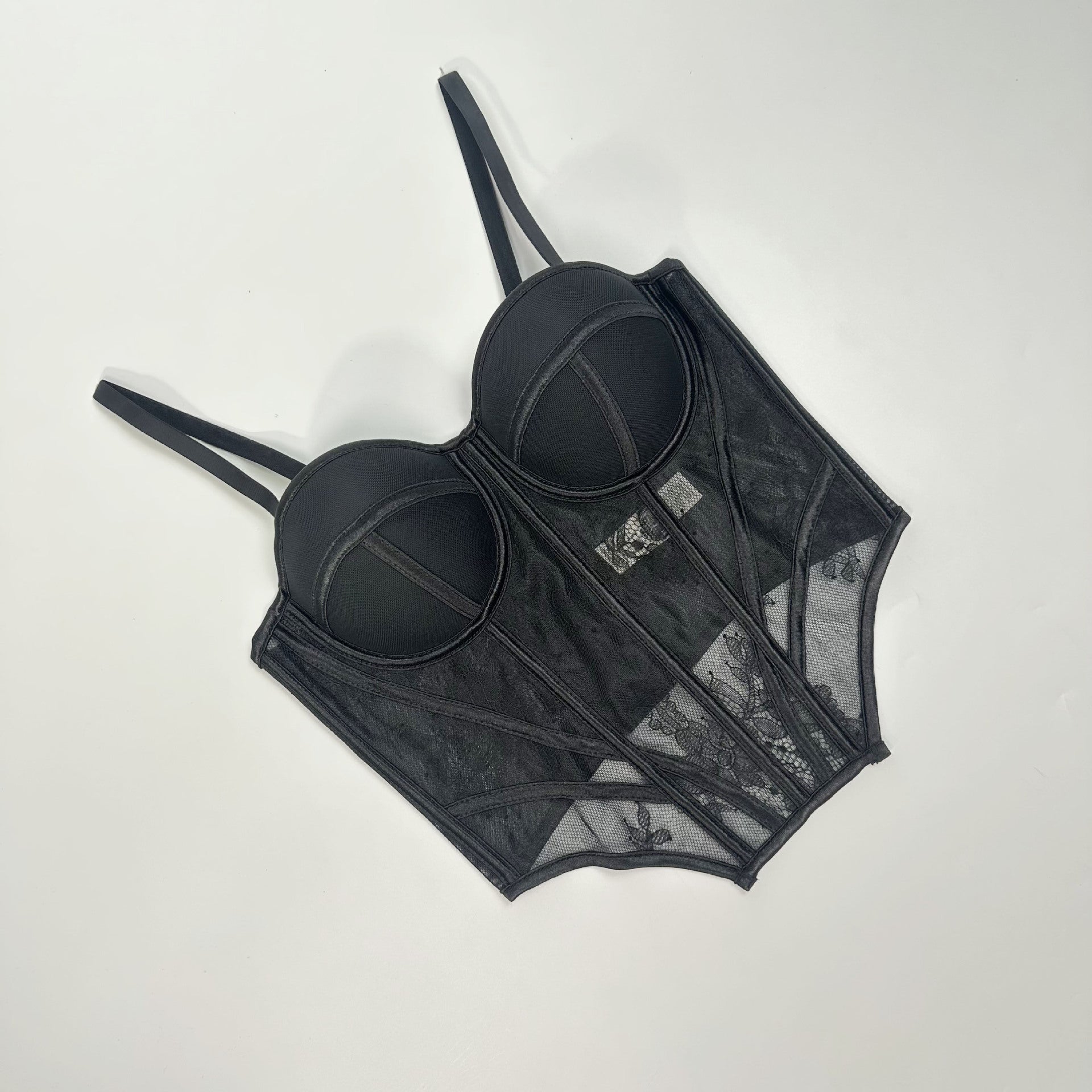 Underwire Sheer Lace Fishbone Corset Bra
