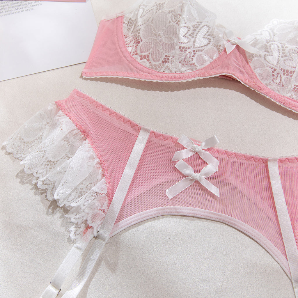 Lace Mesh Splice Nurse Fantasy Five-Piece Sexy Lingerie Set
