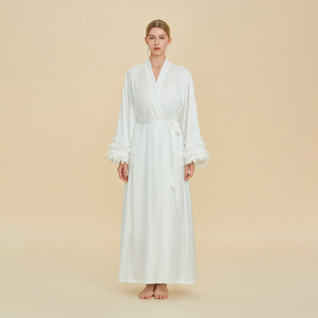 Satin Chiffon Bell Sleeve Cardigan Robe – Loose Fit Long Loungewear