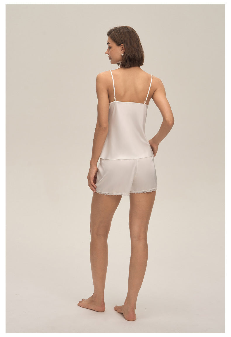 Lace Spaghetti Strap Shorts Loungewear Set — Casual & Comfortable Homewear