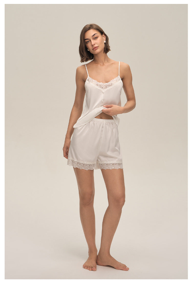 Lace Spaghetti Strap Shorts Casual Loungewear Set — Comfortable Homewear